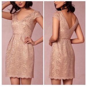 Jenny Yoo Bridgitte Cap Sleeve Scallop Hem Lace Dress Blush Gold Size 8 $320